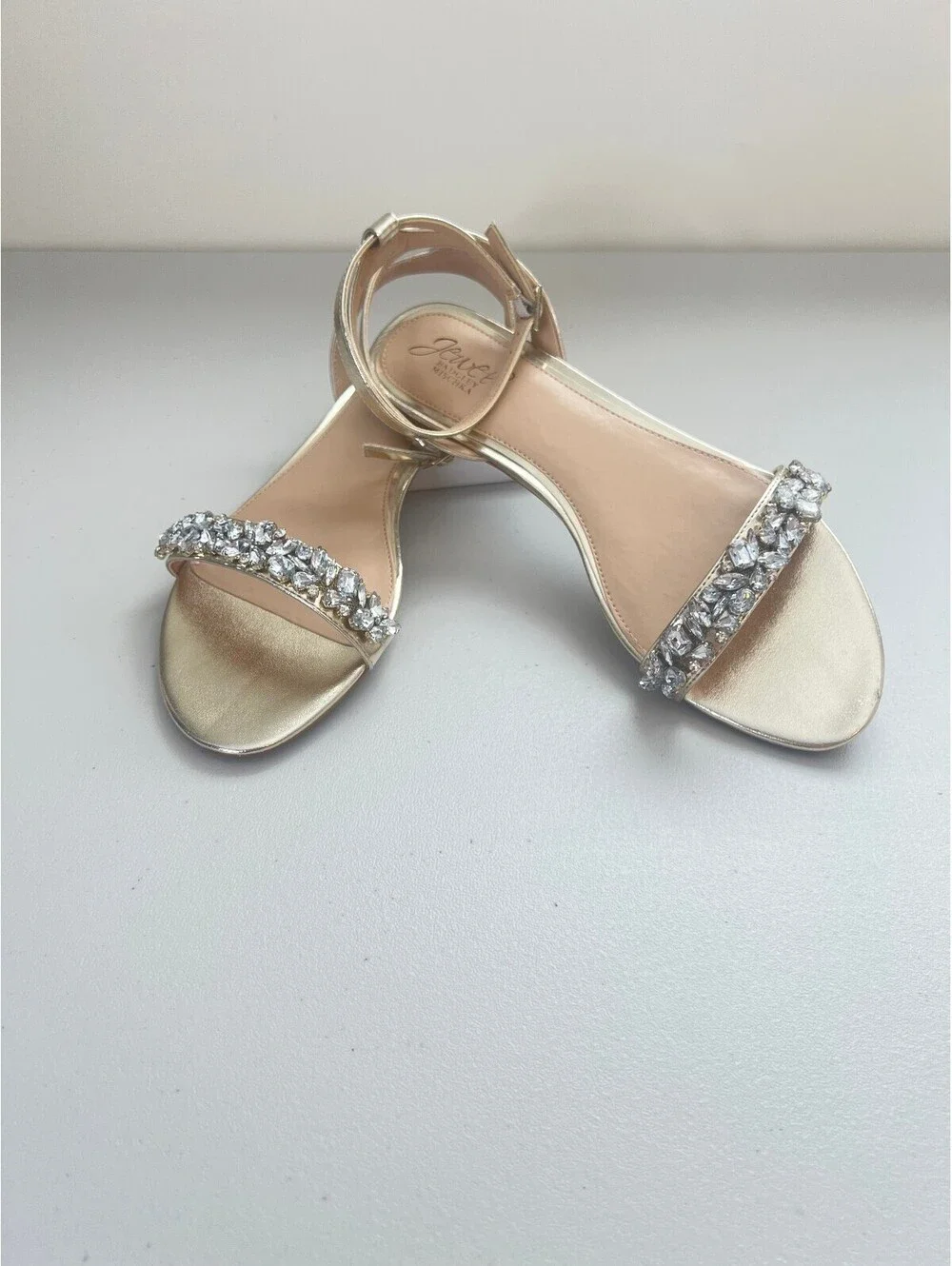 Jewel Badgley Mischka Giona Embellished Evening Sandals Gold Metallic Size, 8.5